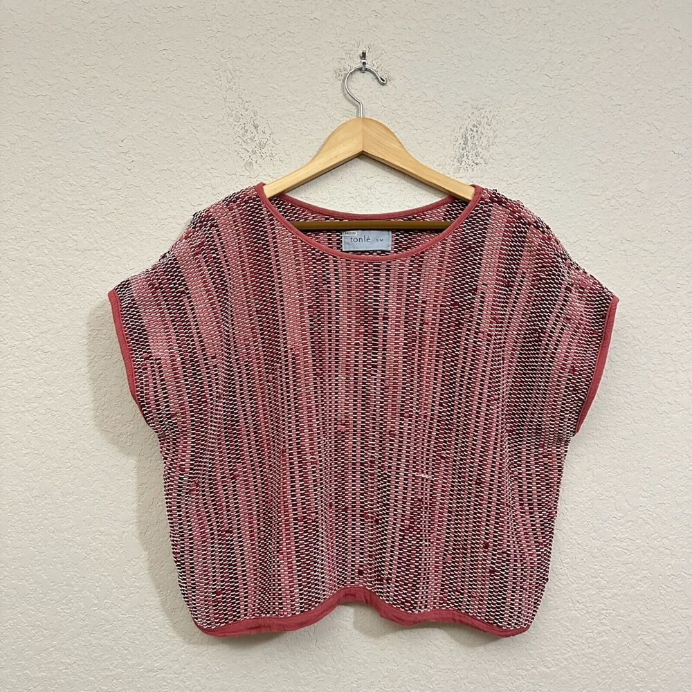 TONLE Srey Handwoven Crop Top Red Pullover Sleeveless Relaxed Boho